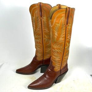 Paul Bond Brown Classic Cowboy Boots - Mens Size 10D - 18" Tall 4" Heel X-Toe